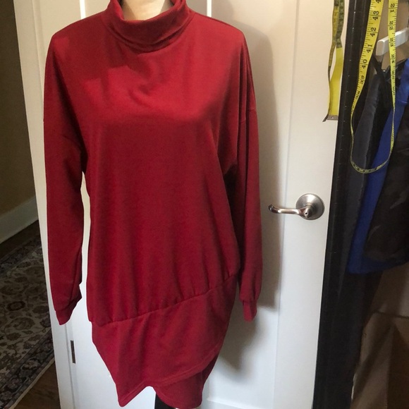 Turtleneck Dress long sleeves wrap front hem Large - Picture 1 of 7